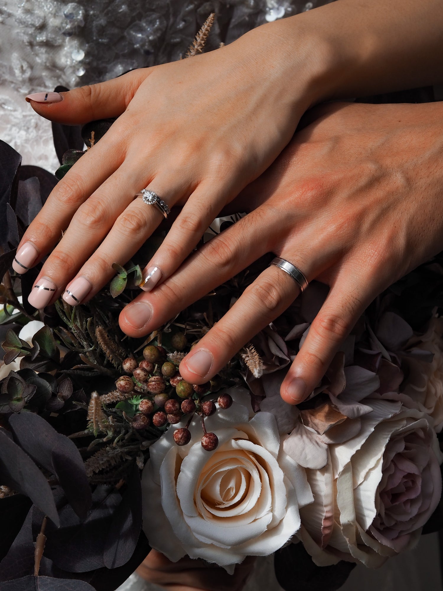 Wedding rings on flowers